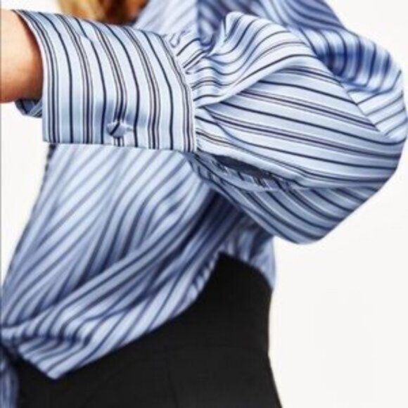 Zara Blue Striped Knot Plunging Bodysuit Small - Picture 5 of 8